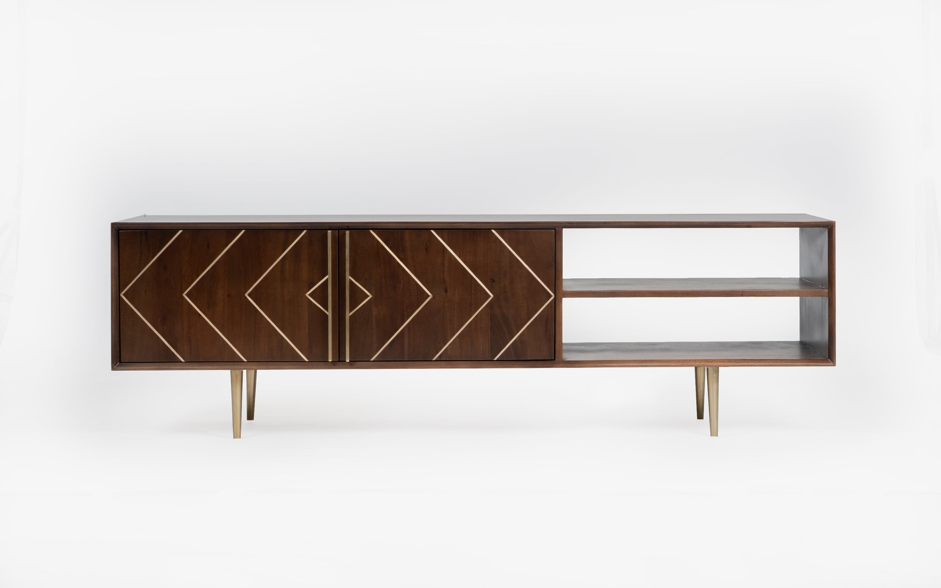 Toshi Gold TV Unit in Oak Wood with storage compartments and sleek design, perfect for modern living room spaces.