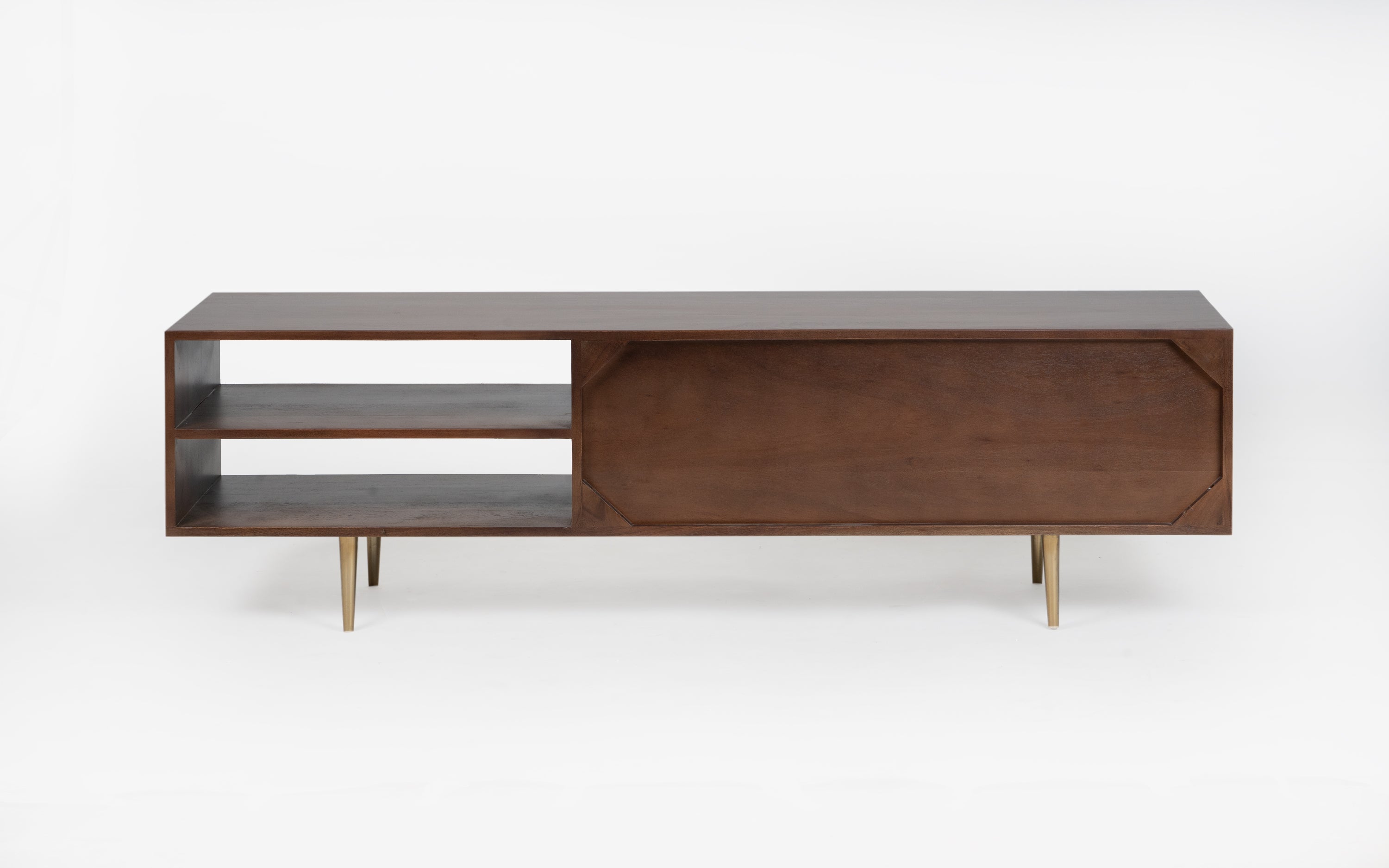 Toshi Gold TV Unit in Oak Wood with storage compartments and sleek design, perfect for modern living room spaces.