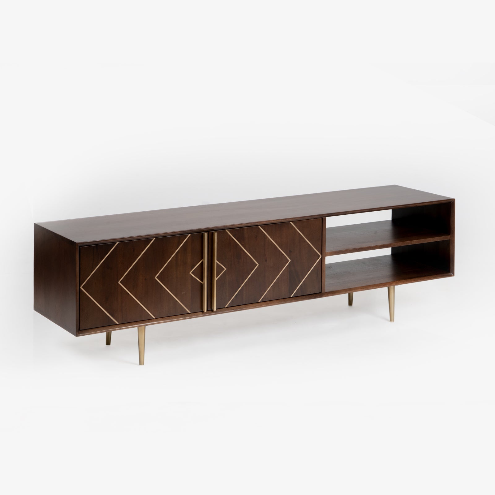 Toshi Gold TV Unit in Oak Wood with storage compartments and sleek design, perfect for modern living room spaces.