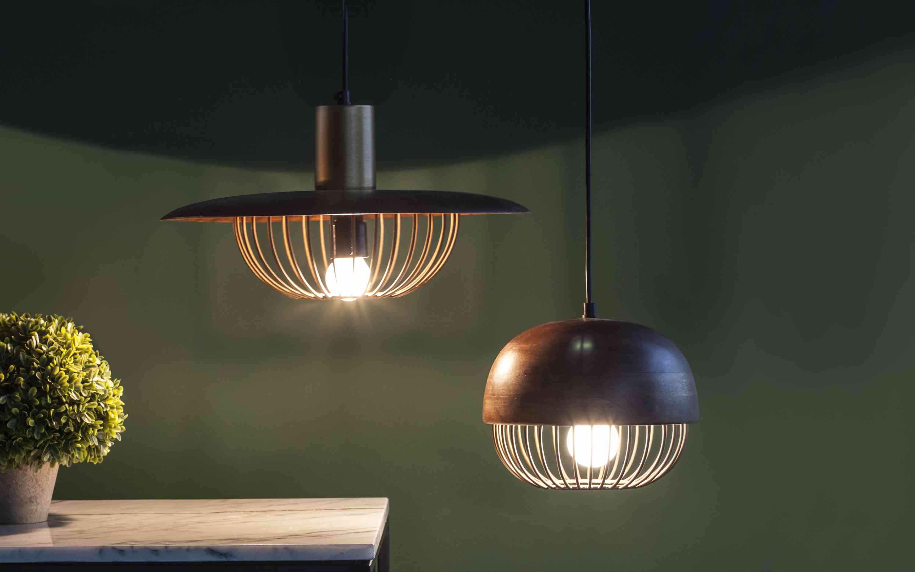 Minya Round Hanging Lamp | Wooden Pendant Light - Close shot - Orange Tree